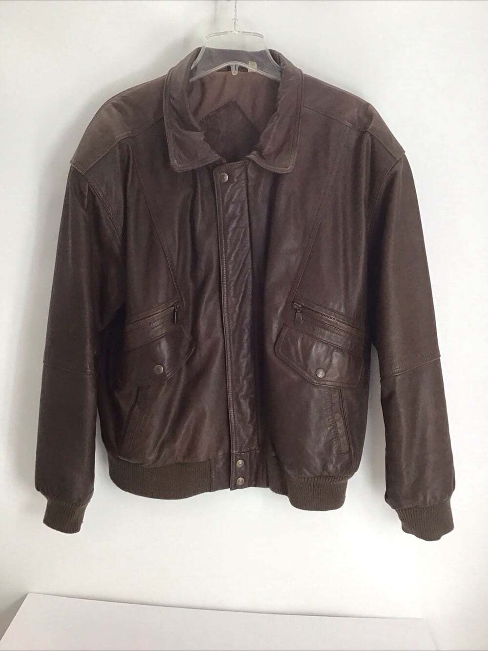 Vintage Roundtree & Yorke Men's Leather Bomber Jacket Brown Winter Size Large
